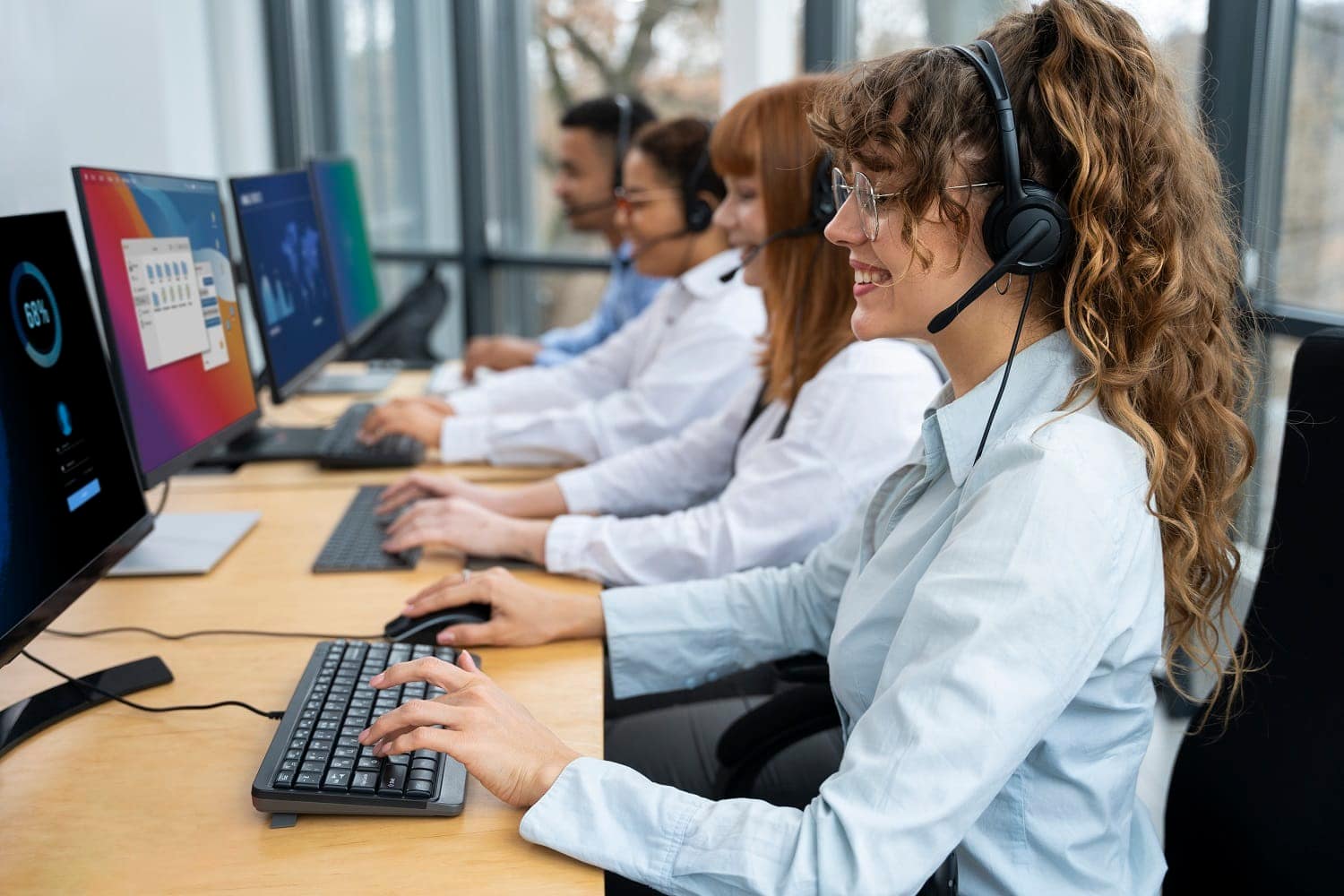 People working on call center
