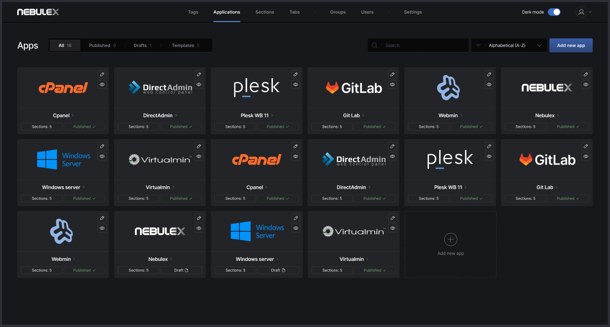 Nebulex's app dashboard